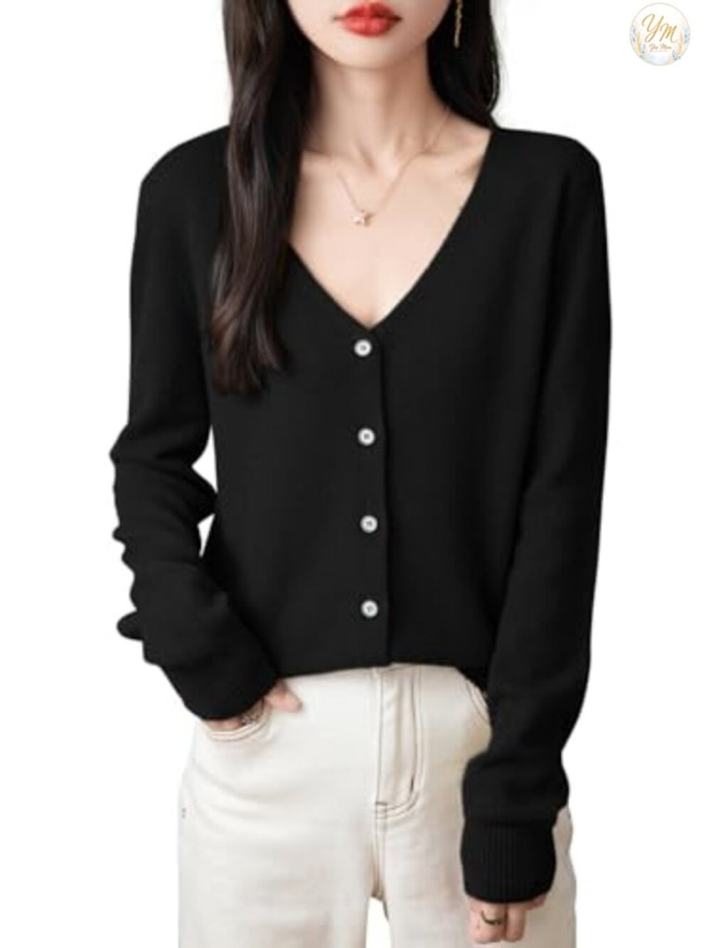100% Merino Wool V-Neck Cardigan Lightweight Long Sleeve Knit Sweater Buttery